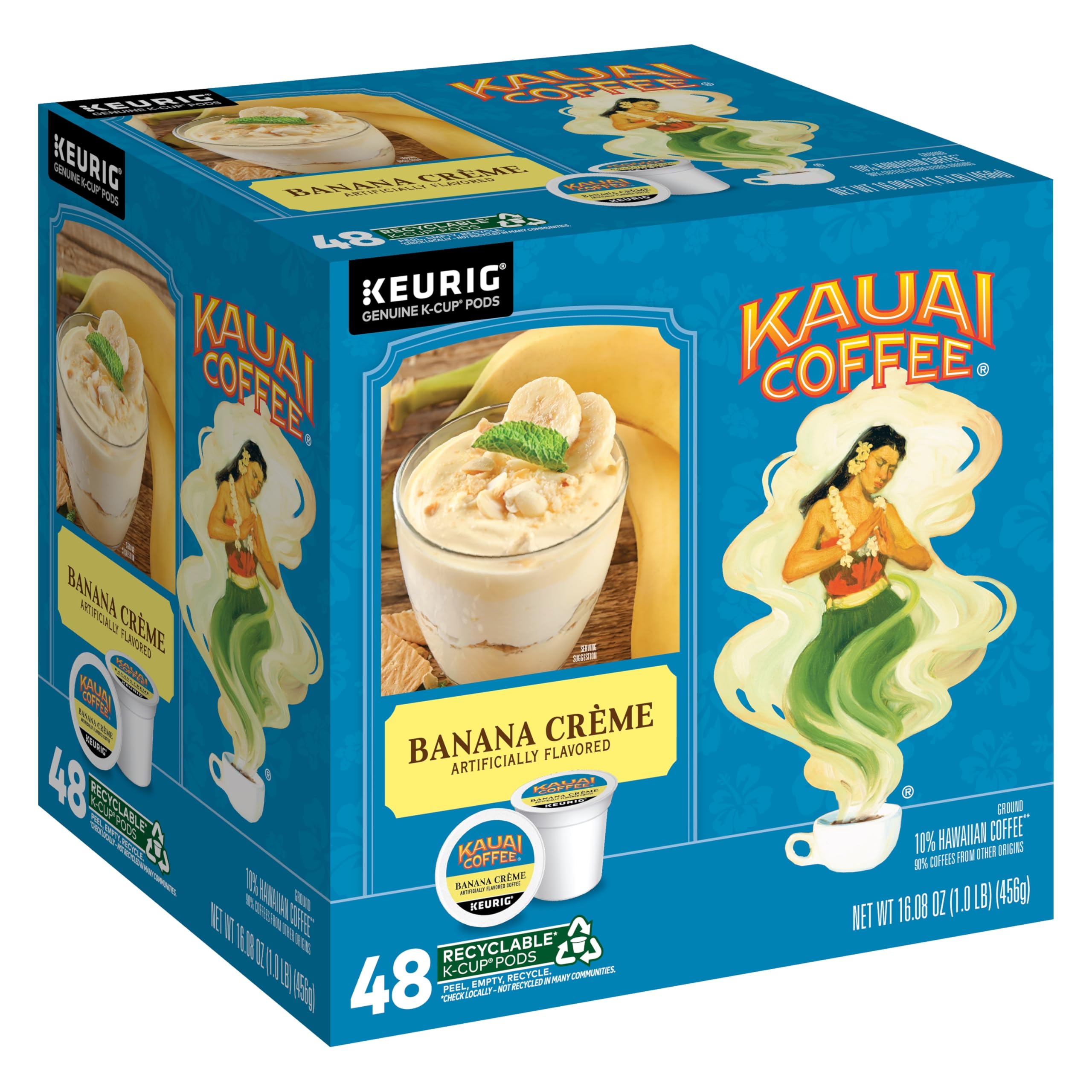 Kauai Coffee K-Cup Pods for Keurig Brewers – Arabica Coffee, 10% Hawaiian – Medium Roast, Banana Flavor with Creamy Vanilla – Banana Crème, 1 Pack of 48 Single Serve K-Cups Image