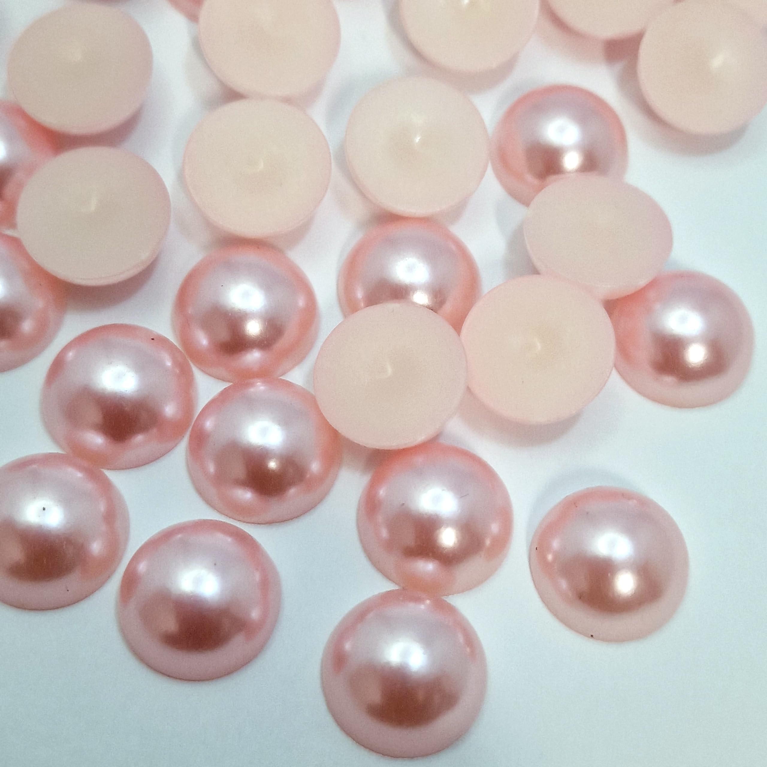 MajorCrafts 100pcs 14mm Flat Back Half Round Resin Pearls Arts and Crafts Embellishments (Pale Pink C27)