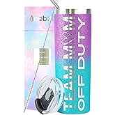 Onebttl Team Mom Gifts for Women, 20oz Skinny Tumblers, Mom Gifts - Base Ball & Soccer, Blue and Purple, Off Duty