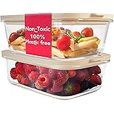 Ziruma Non-Toxic 6.2 Cup Glass Food Storage Containers with Lids, Large Food Containers, Plastic Free Meal Prep, Airtight Food Storage Container, Microwave and Freezer Safe, 2 Pack