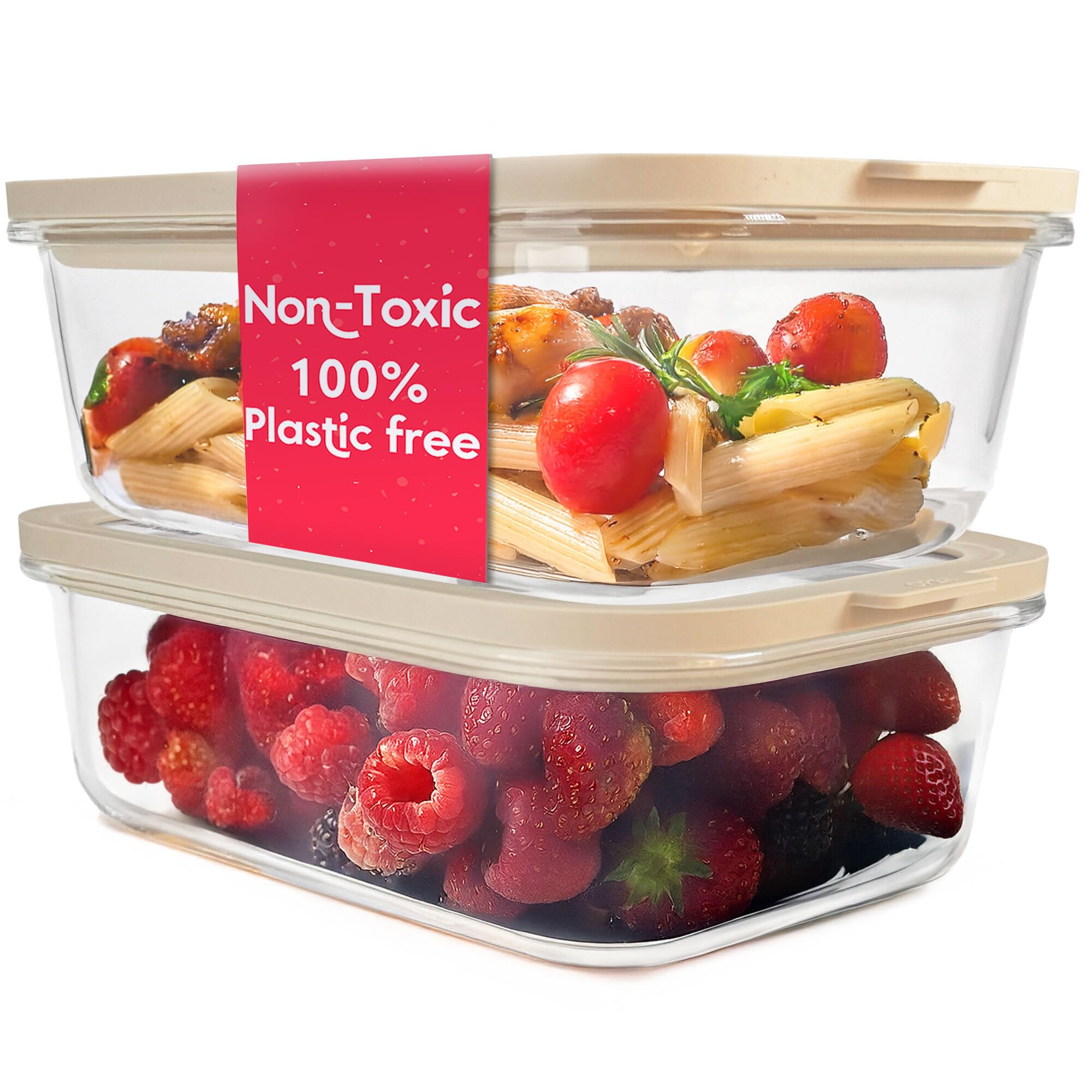 Photo 1 of Ziruma Non-Toxic 6.2 Cup Glass Food Storage Containers with Lids, Large Food Containers, Plastic Free Meal Prep, Airtight Food Storage Container, Microwave and Freezer Safe, 2 Pack