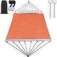 GAFETE 14ft Two Person Outdoor Hammock, Portable Camping with Folding Steel Spreader Bar, Carrying Bag, Carabiners, Tree Straps, Pillow & Sidebag, Quick Dry Textilene Fabric, 550 lbs Capacity (Sunset)