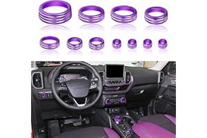 SENSHINE Knob Covers for 2021 2022 2023 2024 Ford Bronco Sport Accessories Aluminum Alloy Air Conditioner, Vent, Headlight Contorl Volume Tune Ring 4WD Knob Gear Shift Switch Button Covers 11Pcs (Purple)