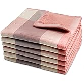 kimteny 6 Pack 100% Cotton Washcloths, Dual-Sided Design (Terry + Gauze) Facecloths, 13x13 Inch Ginghqm Washrags, Soft & Skin-Friendly, for Bathroom, Kitchen & Household (Pink, 13x13 Inches)