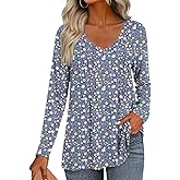 HOTGIFT 2026 Womens Tops Long Sleeve Shirts Casual Fall Winter Tunics Pleated V Neck Fashion