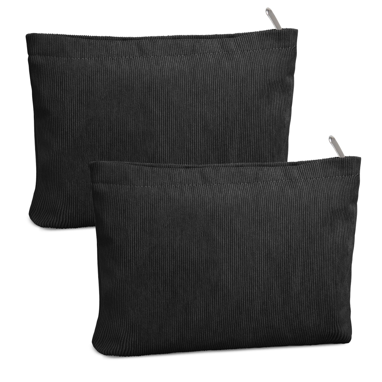 FITDON 2PCS Makeup Bag Zipper Pouch Travel Cosmetic Bags Organizer for Women Small Corduroy Make Up Bag Toiletry Bag, Black