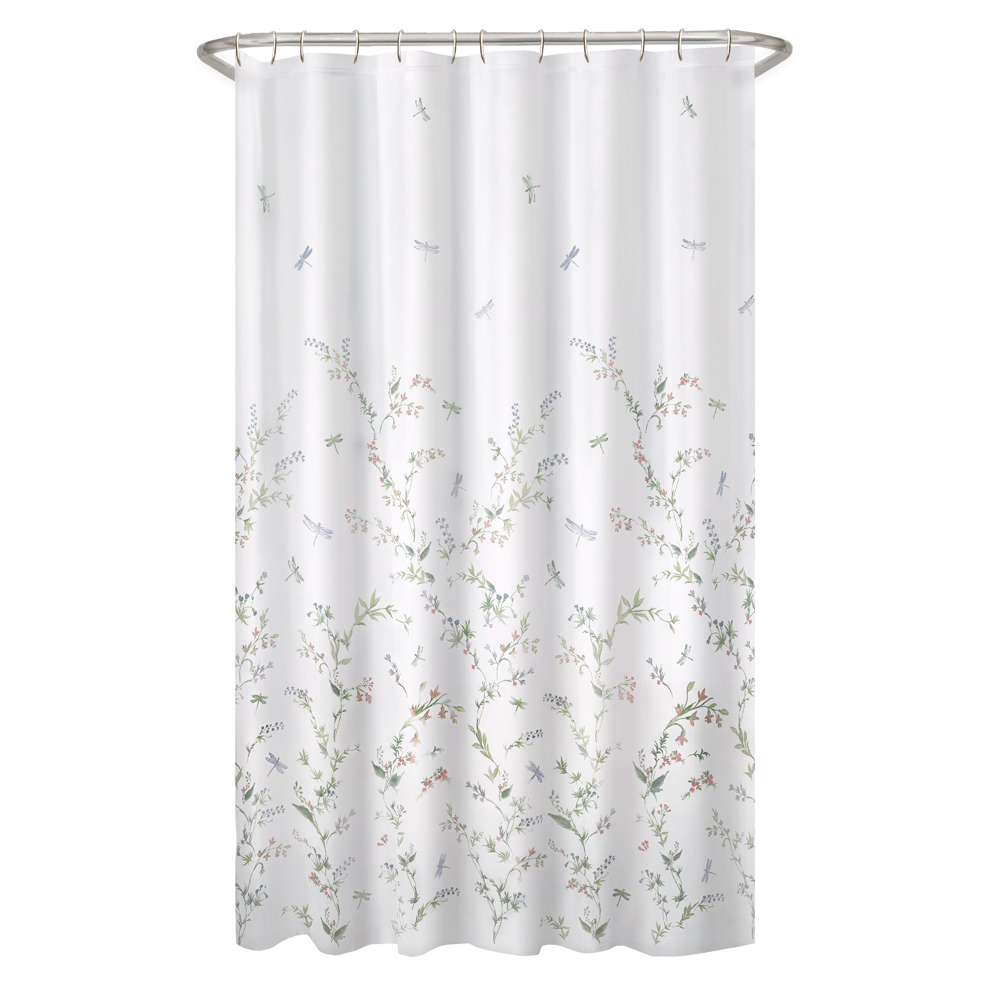 MAYTEX Dragonfly Garden Semi Sheer Fabric Shower Curtain, 70 x 72 Inches, Multi