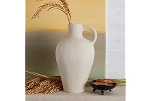 BLOSSOME BETTER ADDITION TO BETTER LIFE Ceramic White Vase BlossoME 10" Height Decor for Home,Stoneware Living Room Centerpiece Jug,Rustic Farmhouse and Vintage Pottery Gifts Matte with Handle