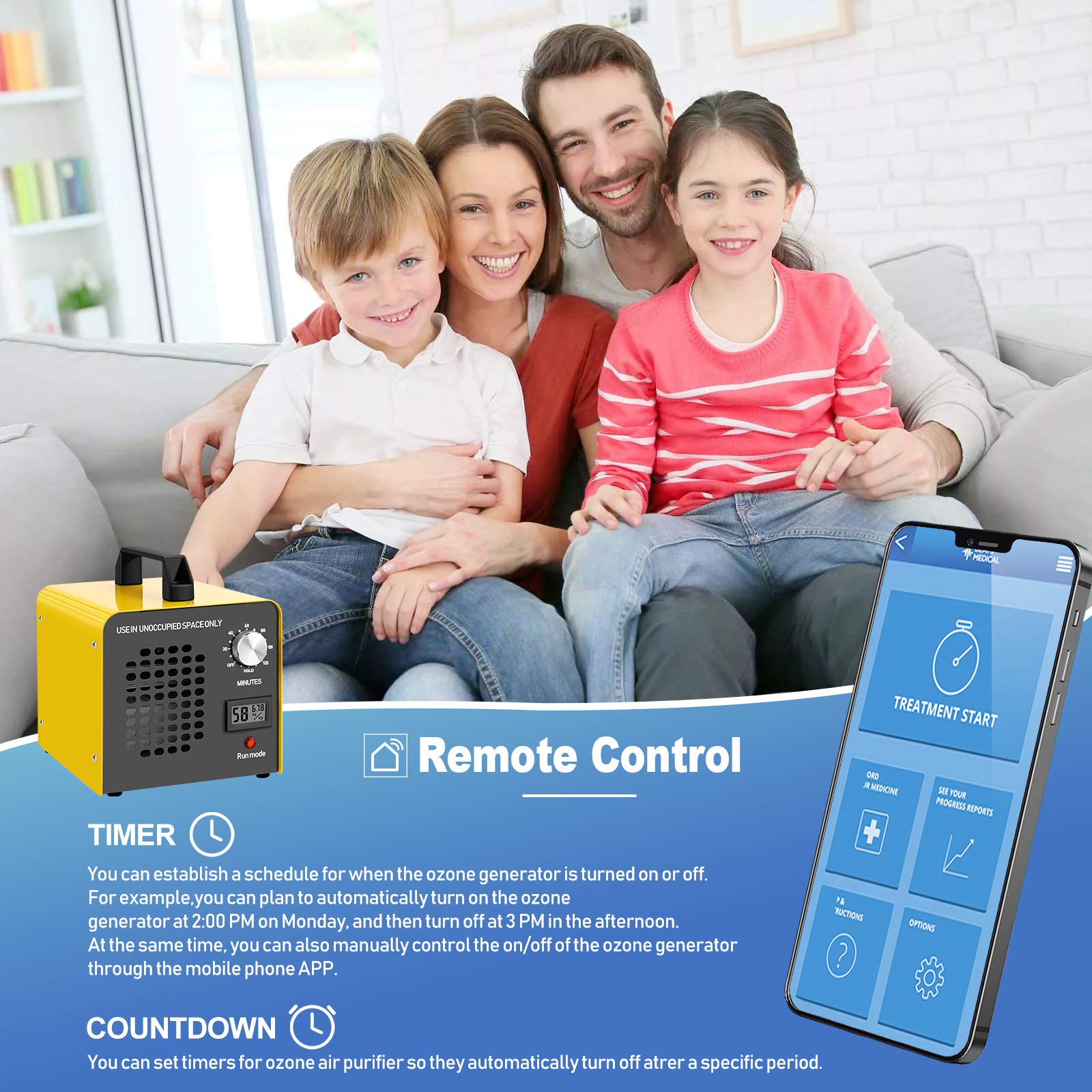 Commercial Ozone Generator 10000mg/h Remote Control Timing Ozone Machine Odor Eliminator Industrial O3 Ozone ionizer purifiers Deodorizer Ozonator for Rooms, Car, Home, auto, Smoke, Pets