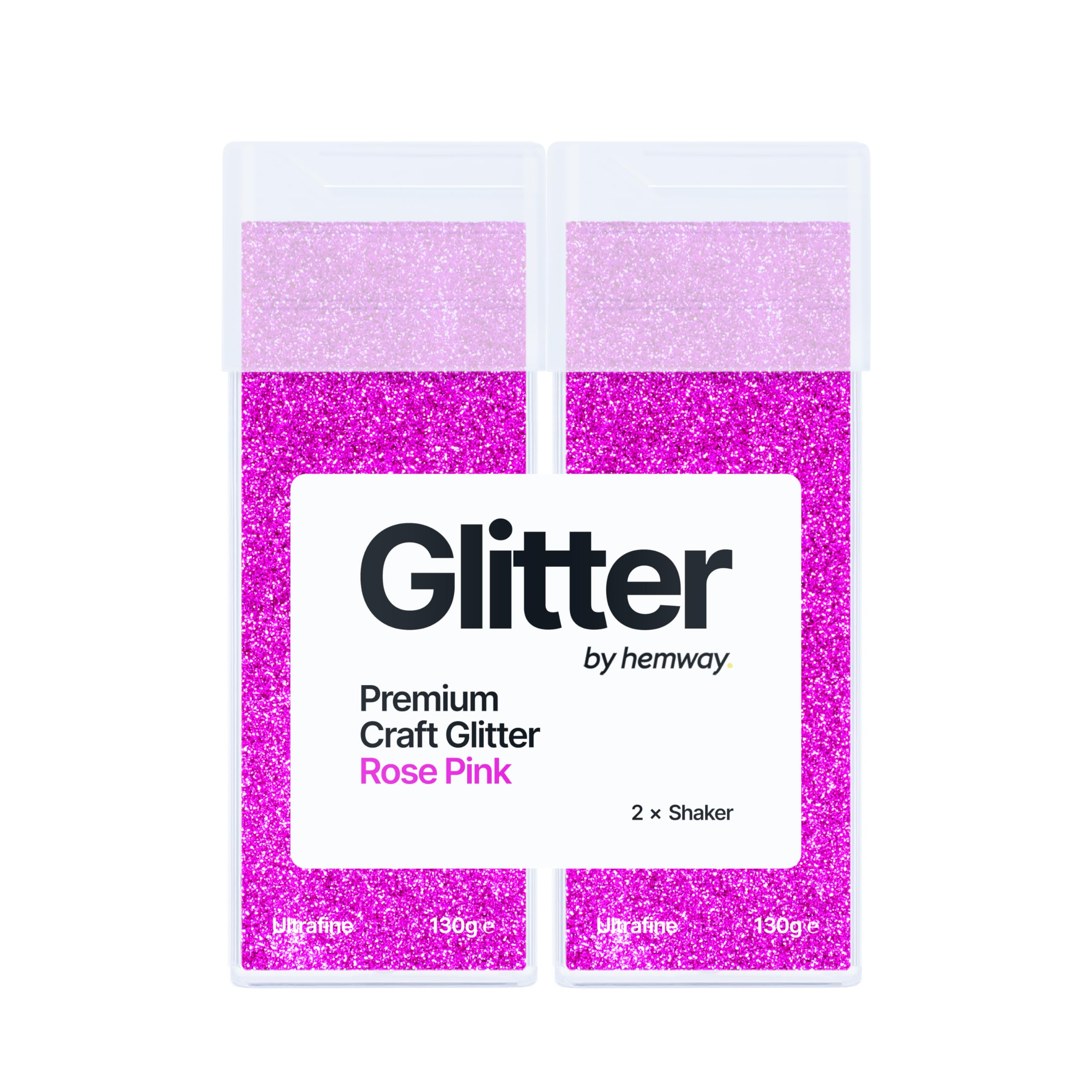 Hemway Glitter Shaker Rose Pink 130g x2 Pack Ultrafine, Craft Glitter Shakers for Resin & Epoxy Crafts, Christmas Art Supplies, Nail, Body, Face, Eye, Festival, Crafting, Slime, Sparkle