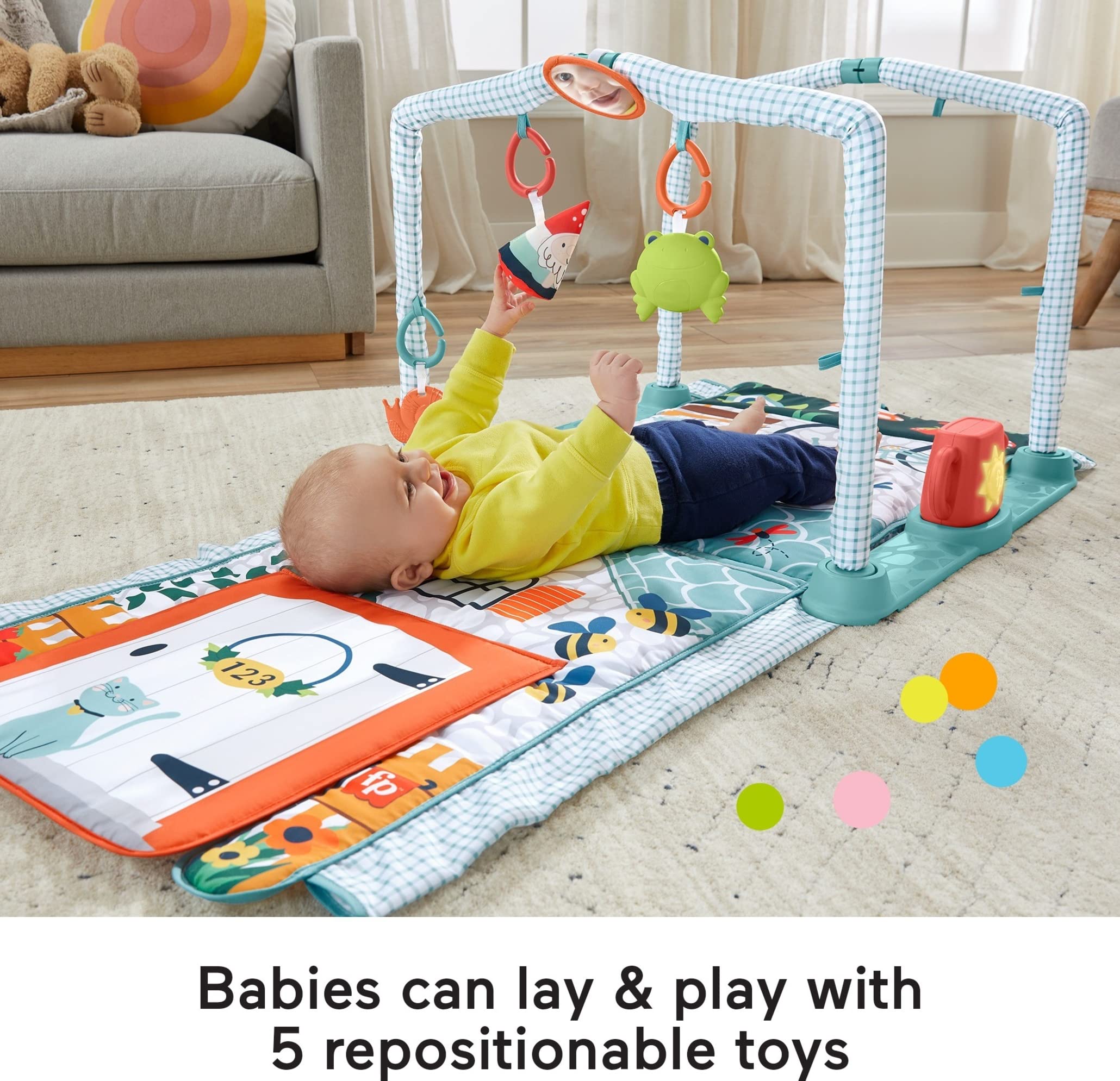 FisherPrice Baby Playmat 3In1 Crawl & Play Activity Gym With 5 Baby