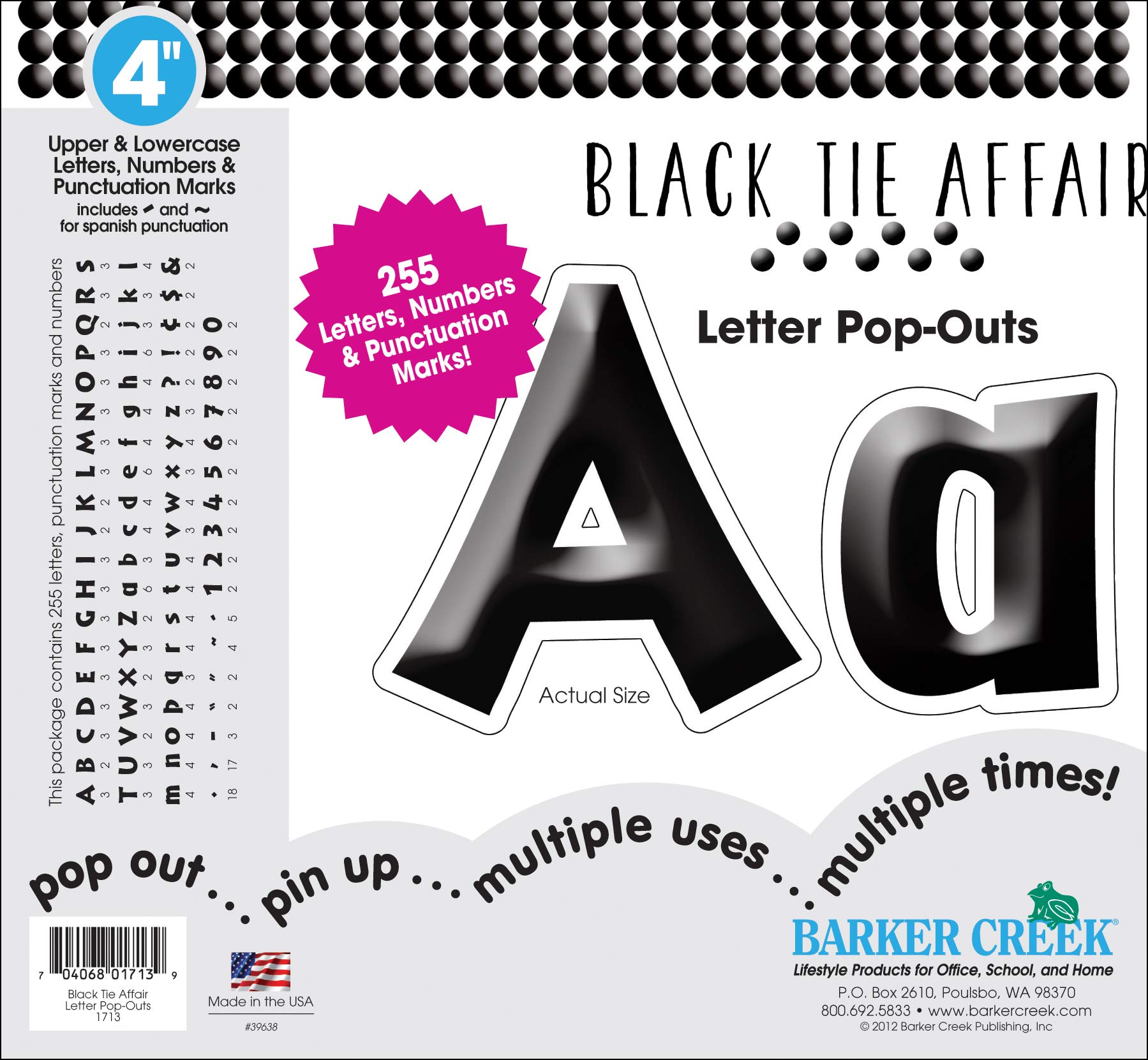 Barker Creek Letter Pop-Outs, 4 Inch, Black Tie Affair, Set of 255
