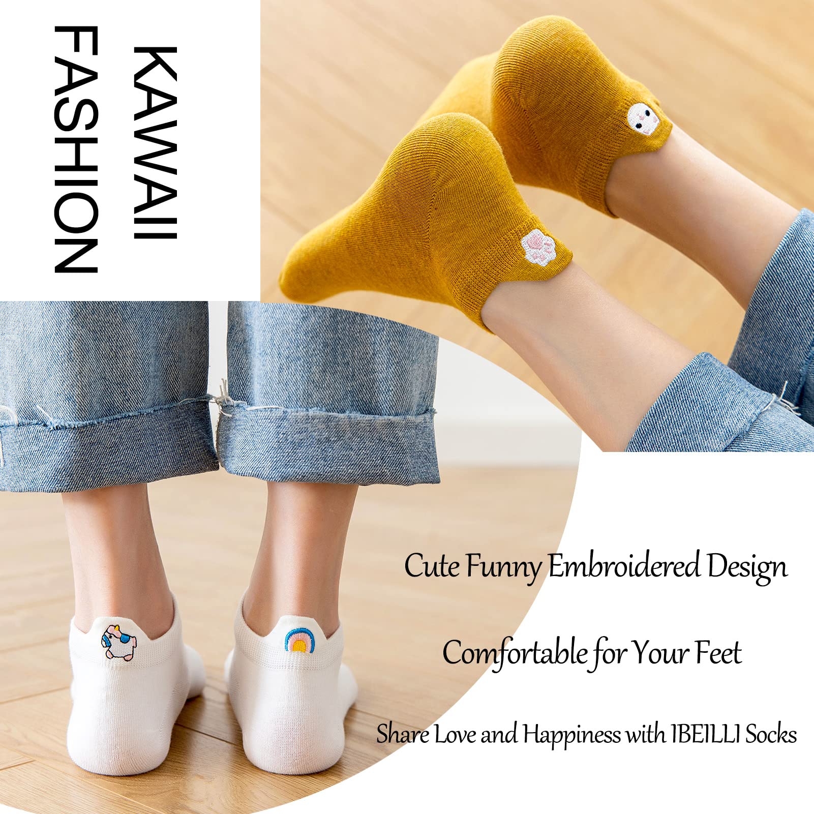 Women Cute Socks 10 Pairs Cotton Kawaii Embroidered Funny Low Cut Socks for Women Girls Ankle Socks