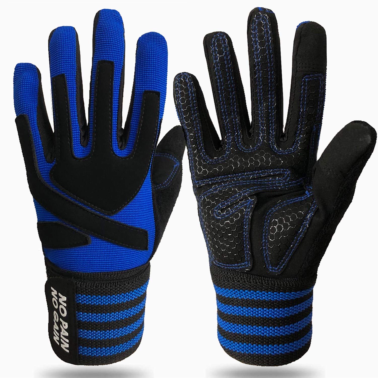FINGER TEN Weight Lifting Gloves Gym with Wrist Support for Men Women Full Palm Protection Grip, Work Out Gloves fit Pull Ups Sport Training Fitness (Blue, M)