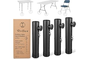 VinBee Folding Table Risers,Folding Table Leg Extenders,5-Levels Height Adjustable Risers for DIY & Back Pain Relief for Office,Dining,Standing Desk 4 Pack(5 Level 7.7 inch)
