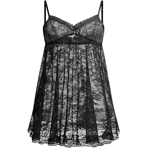 ABAFIP Men's Crossdresser Sheer Lace Lingerie Dress Ruffle V-Neck See Through Mini Nightgown Femboy Outfit