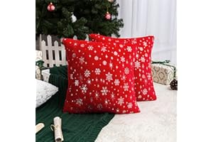 AQOTHES Soft Faux Fur Fuzzy Cute Decorative Throw Pillows Covers with Snowflake Glitter Printed Pillowcases for Christmas Decor Home Bed Room Sofa Chair Couch, Red, 18x18 inch, Pack of 2