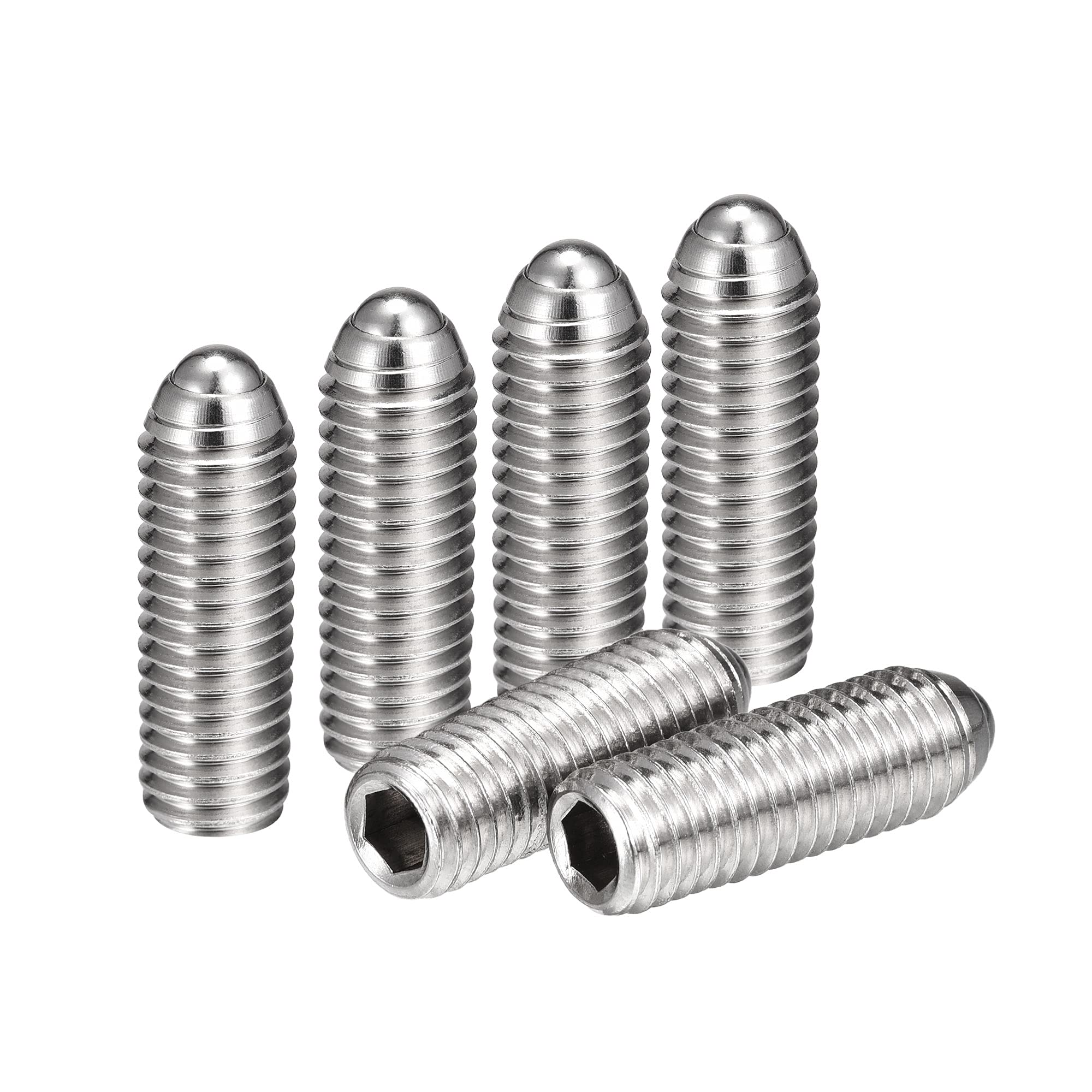 sourcing map Ball Point Set Screws, M10 x 30mm 304 Stainless Steel Metric Spring Hex Socket Screw 6pcs