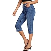 luvamia Capri Jeans for Women Trendy High Waisted Slim Split Hem Stretch Denim Jean Capris Cropped Pants Casual Summer
