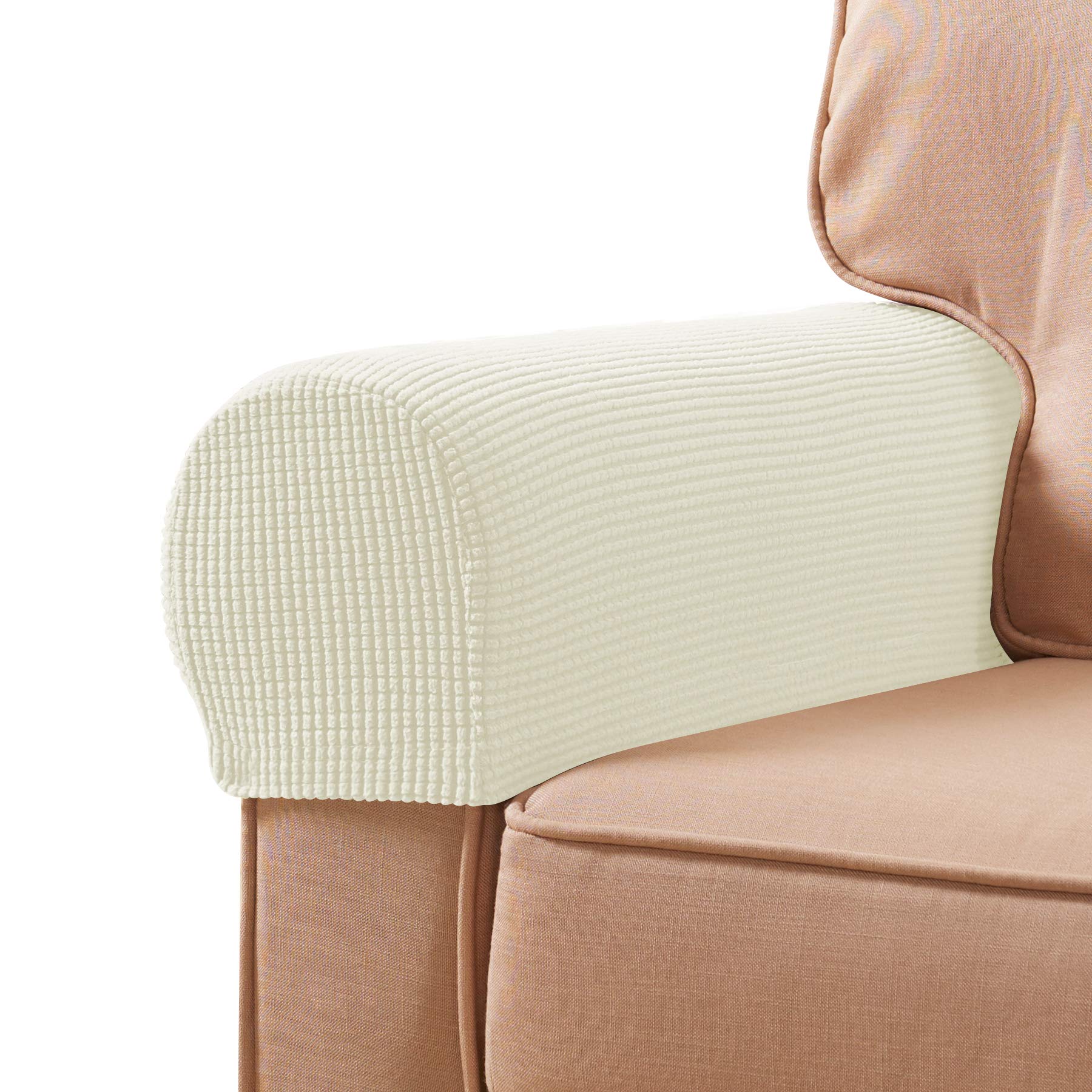 Photo 1 of SUBRTEX Stretch Armrest Covers Spandex Arm Covers for Chairs Couch Sofa Armchair Slipcovers for Recliner Sofa with Twist Pins 2pcs (Ivory)