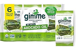 Gimme Seaweed - Sea Salt & Avocado Oil - 6 Count - Organic Roasted Seaweed Sheets - Keto, Vegan, Gluten Free - Great Source of Iodine & Omega 3’s - Healthy On-The-Go Snack for Kids & Adults
