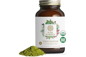 PURE SYNERGY Organic Superfood Powder | Green Superfood Powder | Whole Food Supplement with Organic Greens, Spirulina and Mushrooms | for Energy, Healthy Aging, and Immune Health (12.5 oz)