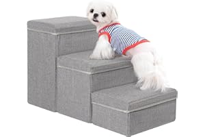 Uross Dog Stairs with Storage 3-Steps, Dog Steps for Small Medium Large Dogs, Pet Stairs to Bed for Old Dog Cats, Dog Puppy Steps for Couch (Grey)