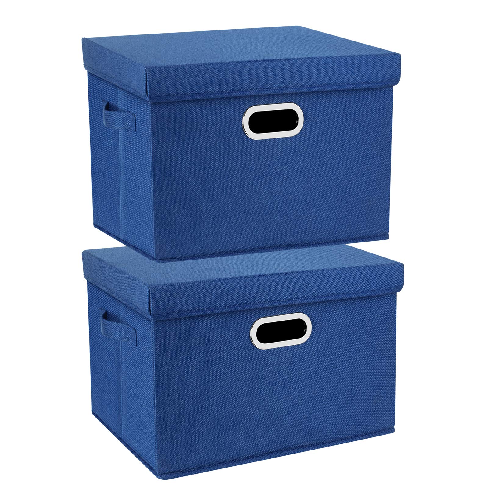 TYEERS Large Storage Box with Lid, Collapsible, Washable, Fabric Storage Box for Clothes, Wardrobe Storage, 44x30x29 cm, Set of 2, Classic Blue — image 1