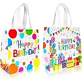 C L cooper life 12Pcs Happy Birthday Party Gift Treat Bags with Handles Colorful Non-Woven Bag Cheerful Birthday Grocery Shopping Bags for Rainbow Party Decorations Baby Shower Supplies
