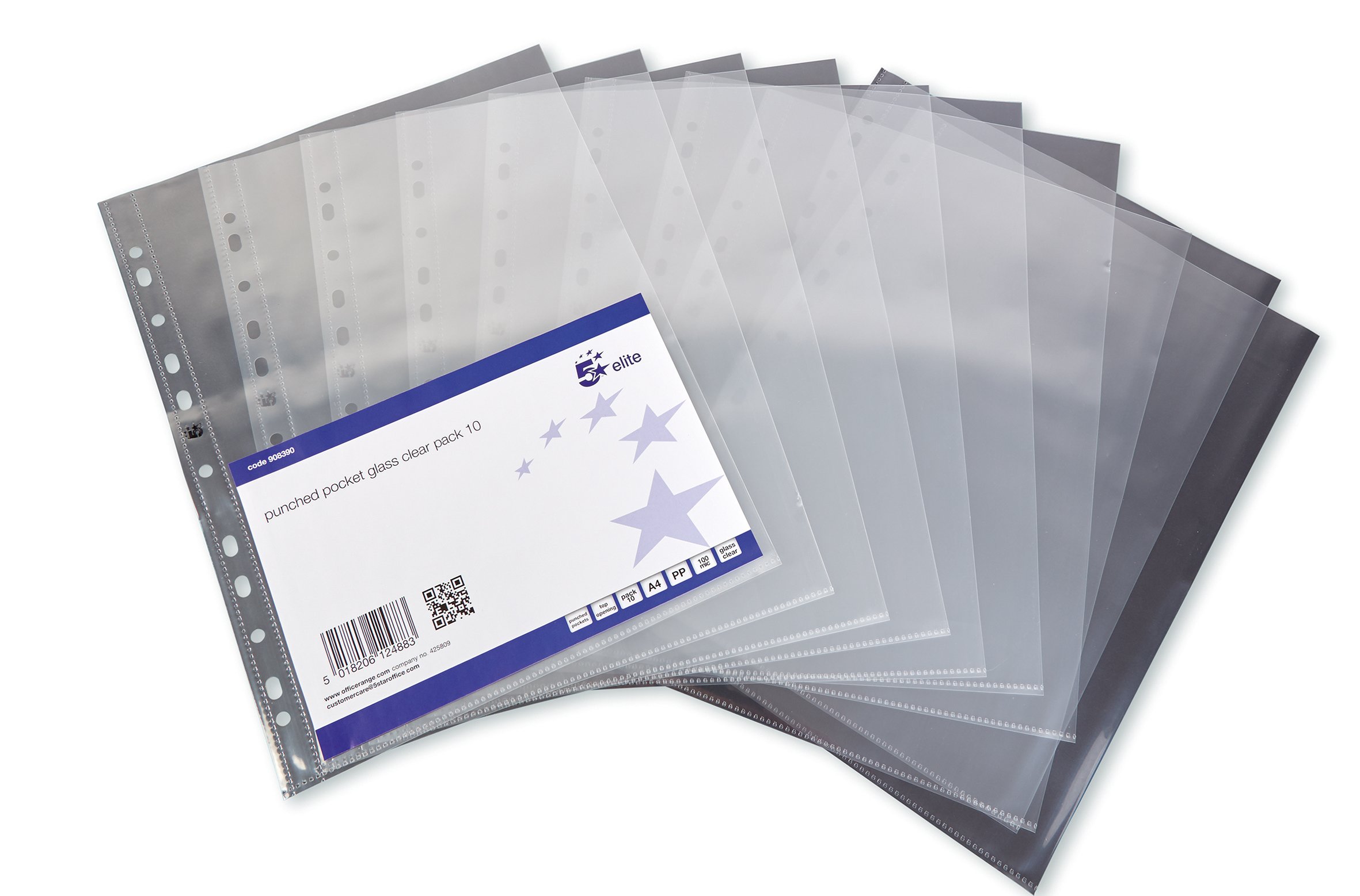 5 Star Elite Presentation Punched Pocket Polypropylene Top-opening A4 Clear [Pack 10], White