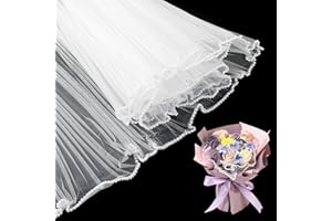 KIMOBER 2 Pack 4.37 Yards White Flower Wrapping Mesh Paper,Pearl Edge Wrinkled Wavy Net Yarn Flower Wrapping Mesh Paper for Valentine's Day Mother's Day Wedding Florist Supplies (White)
