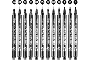 Guangna 12 Size Black Micro-Pen Fineliner Ink Pens, Waterproof Archival Ink Fine Point Micro Drawing Pens for Art Watercolor, Sketching, Multiliner, Anime