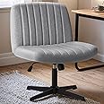 Shahoo Criss Cross Legged Chair, Armless Swivel Wide Padded Height Adjustable Fabric Home Office, Light Grey