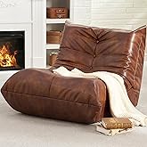 Hobestluk Giant Bean Bag Chair Lazy Floor Sofa, Memory Foam Fireside Sofa for Adults, Big Beanbag Faux Leather Armless Chair for Living Room Bedroom Dorm Office (Brown, Single)