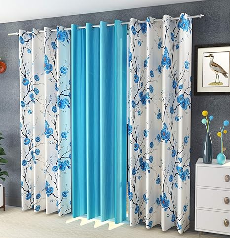 Buy Home Cloud Set Of 3 Pieces Fancy Polyester Printed Curtains