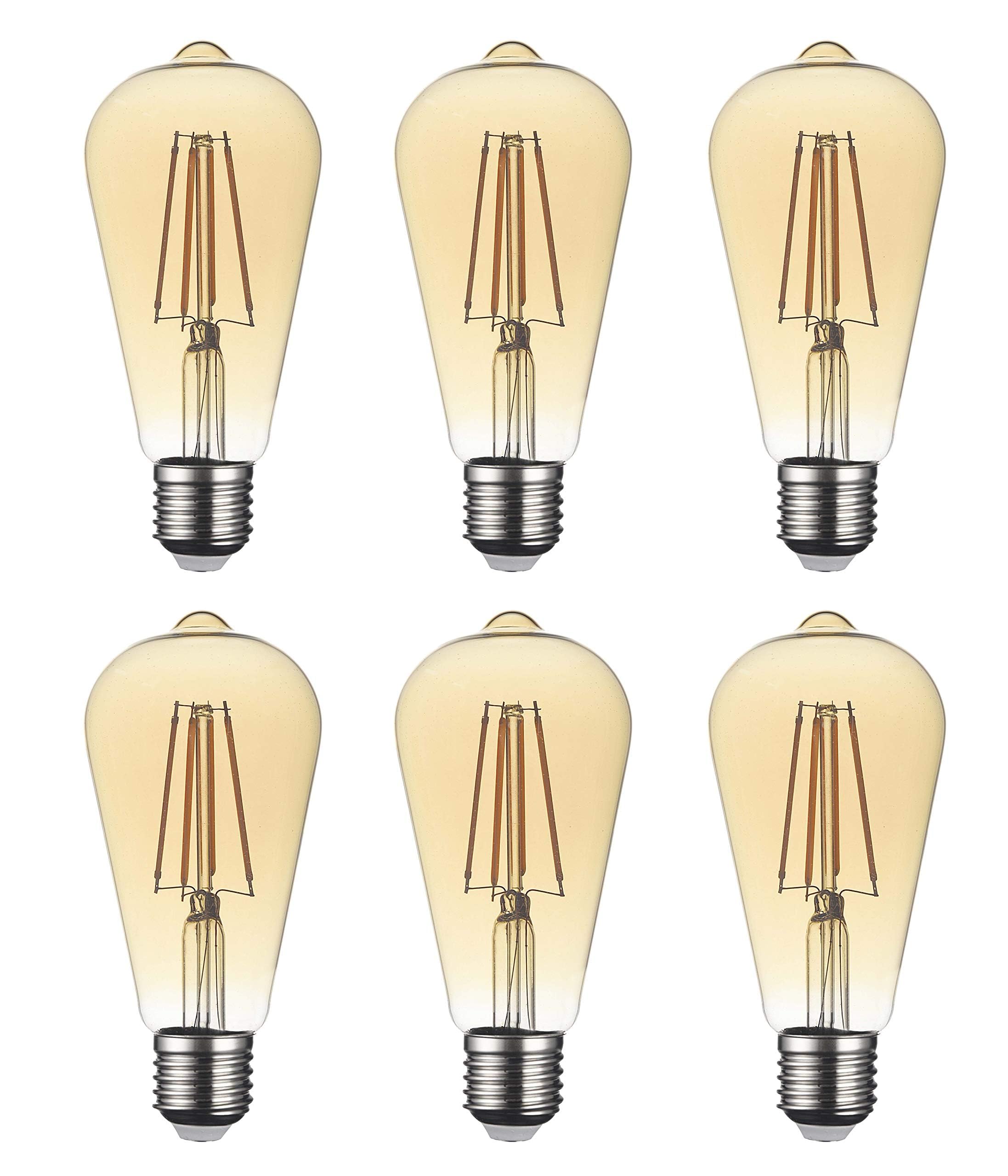SD LUX E27 Screw LED Bulbs Vintage Filament Led Light Bulbs, ST64 Style Retro Amber Glass Lamp, No Flicker Edison Bulbs - 6W (60W Equivalent) 650LM Warm White 2700K,Non-dimmable 6 Packs
