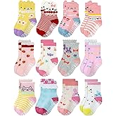 RATIVE Non Skid Anti Slip Cotton Dress Crew Socks With Grips For Baby Infant Toddler Kids Girls