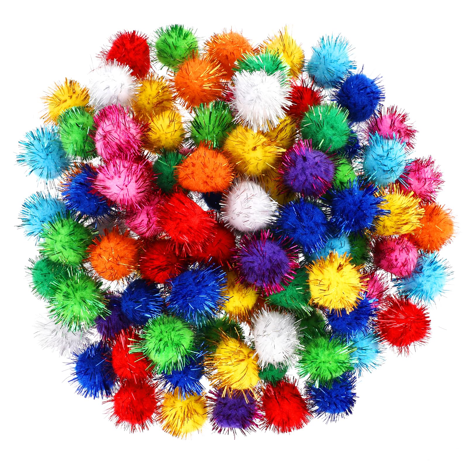 Photo 1 of 100 Pcs Cat Pom Pom Balls Fuzzy Balls for Cats Interactive Pom Pom Cat Toys Assorted Color Flash Ball Cat's Favorite Toy Ball Tinsel Glitter Pom Pom Balls Sparkle Balls for Cats Kittens 1 Inch