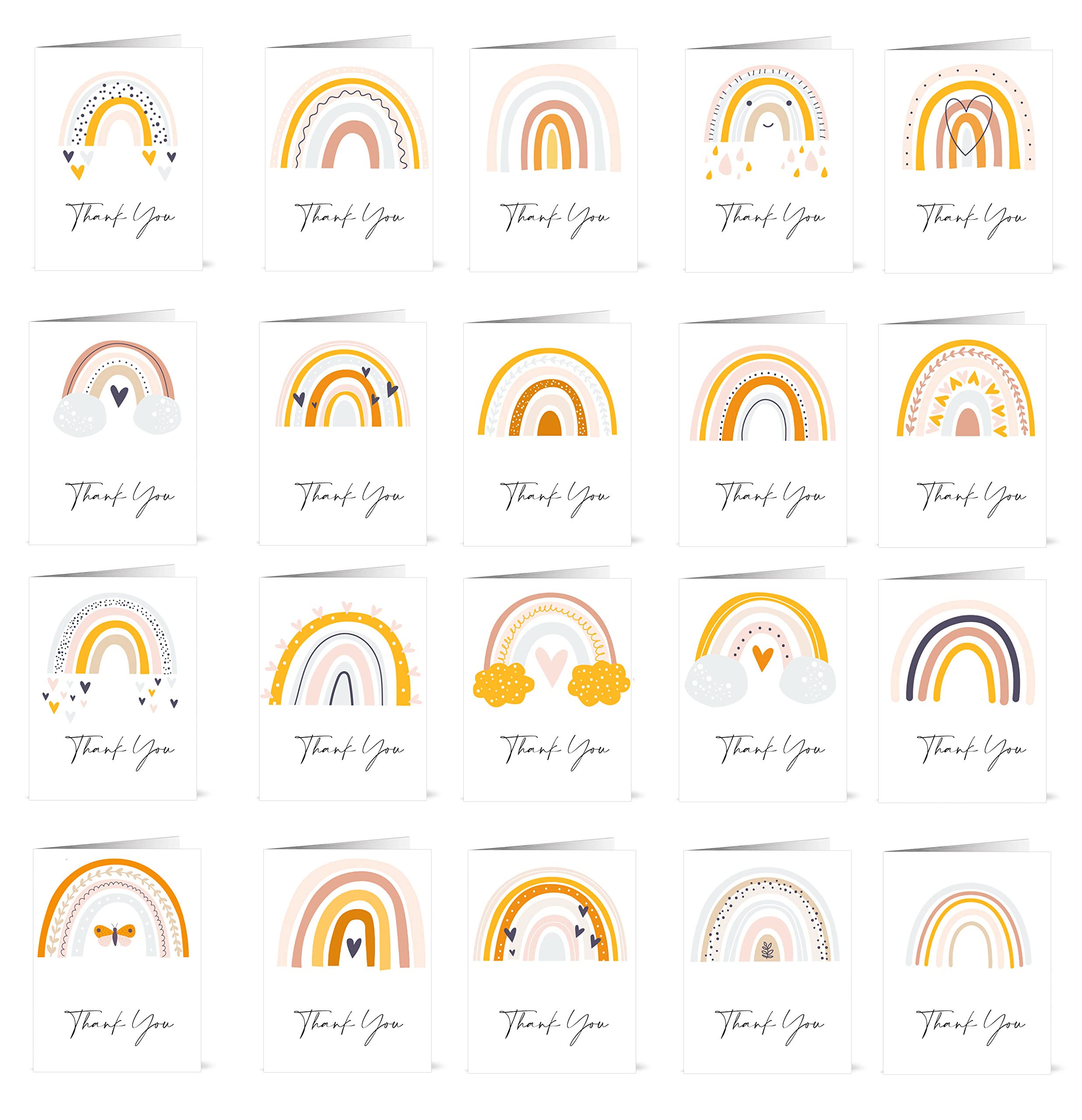 20 Watercolour Thank You Cards (Rainbows)