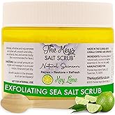 The Keys Salt Scrub -Sea Salt Scrub - Exfoliating Body Scrub with Wooden Spoon - Moisturizing Exfoliator for Hands, Foot, Bath, (12 Ounce (Pack of 1), Key Lime)