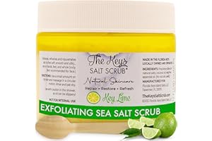 The Keys Salt Scrub -Sea Salt Scrub - Exfoliating Body Scrub with Wooden Spoon - Moisturizing Exfoliator for Hands, Foot, Bath, (12 Ounce (Pack of 1), Key Lime)