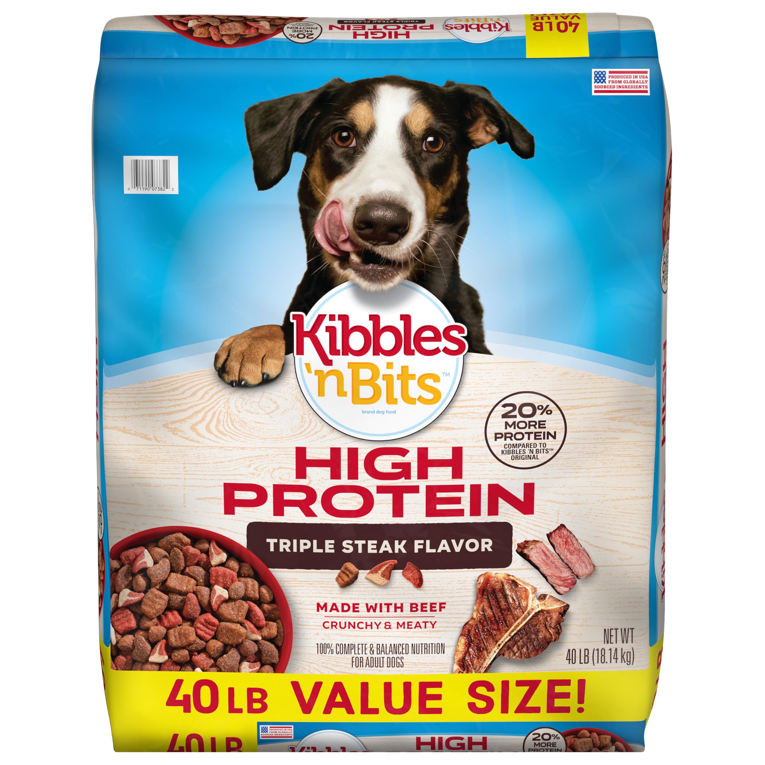 View 1 of *******BEST BY APRIL 09, 27*******Kibbles 'n Bits Triple Steak Flavor Dry High Protein Dog Food, 40 lb. Bag
