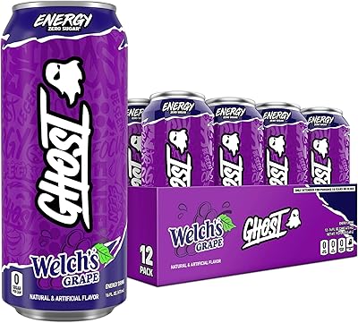 GHOST Energy Drink - 12-Pack, Welch's Grape, 16oz Cans - Energy & Focus & No Artificial Colors - 200mg of Natural Caffeine, L-Carnitine & Taurine - Gluten-Free & Vegan