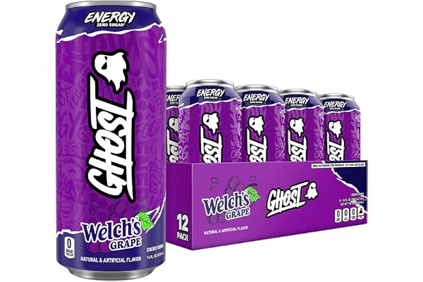 GHOST Energy Drink - 12-Pack, Welch's Grape, 16oz Cans - Energy & Focus & No Artificial Colors - 200mg of Natural Caffeine, L-Carnitine & Taurine - Gluten-Free & Vegan