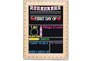 BLOOMOWL Bloom Owl First Day of School Chalkboard Sign - 11.5"x15" Reusable Back to School Photo Prop with Wooden Ruler Frame for Preschool, Kindergarten, and Beyond