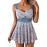 B2prity Women's One Piece Swimdress Swimsuit Tummy Control Swim Dress Slimming Modest Bathing Suit Color Block Swimwear