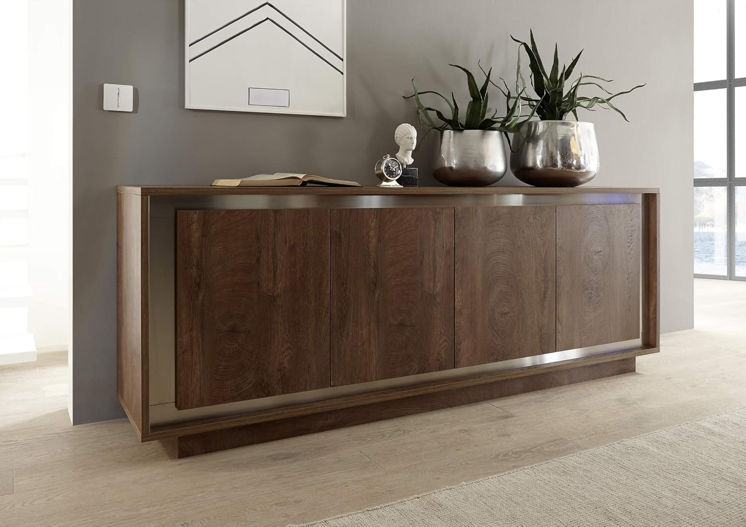 Mobile A 3 Ante Credenza Moderna Per Soggiorno 120 Cm Basso Bianco Lucido 89442185