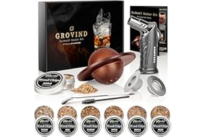 Grovind Whiskey Smoker Kit,Cocktail Smoker Kit with Torch,Bourbon smoker kit,Old Fashioned Smoker kit,Drink Smoker Infuser Kit with Wood Chips,Birthday Whiskey Bourbon Gifts for Men,Dad,Husband