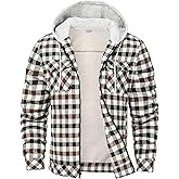 Rdruko Men's Flannel Plaid Shirt Jacket with Hood Sherpa Lined Zip Up Winter Warm Coats