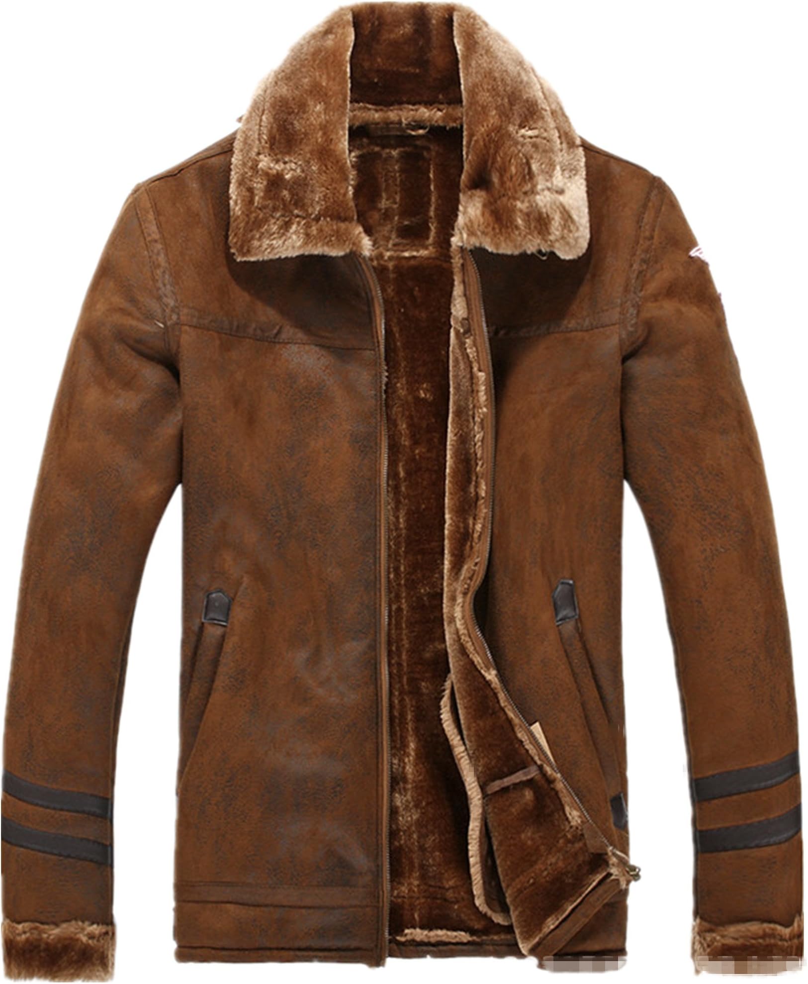 Allonly Men's Vintage Sheepskin Jacket Fur Leather Jacket Cashmere Shearling Coat